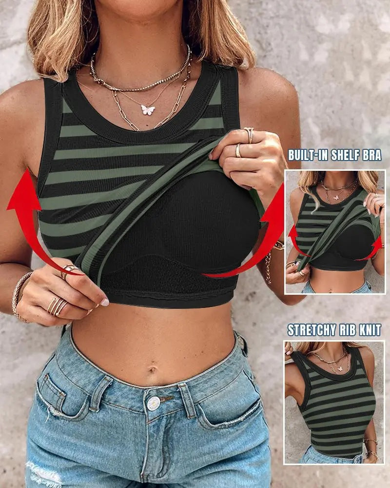 💖LAST DAY SPECIAL PRICE: £12.99!!💖Ribbed Stretchy Tank Top with Shelf Bra