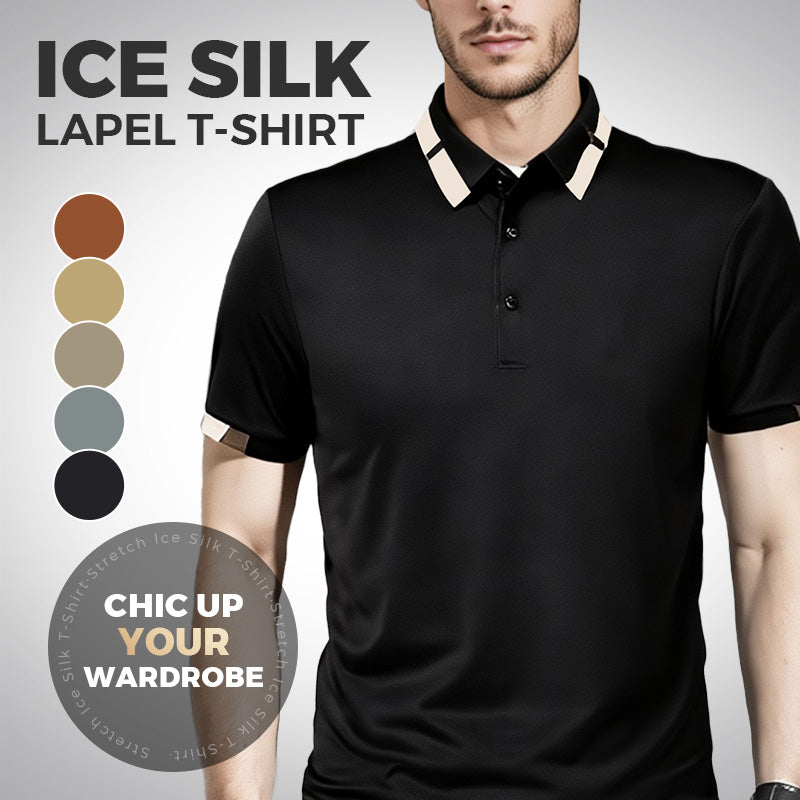 Men's Stretch Ice Silk Short Sleeve Lapel Polo Shirt