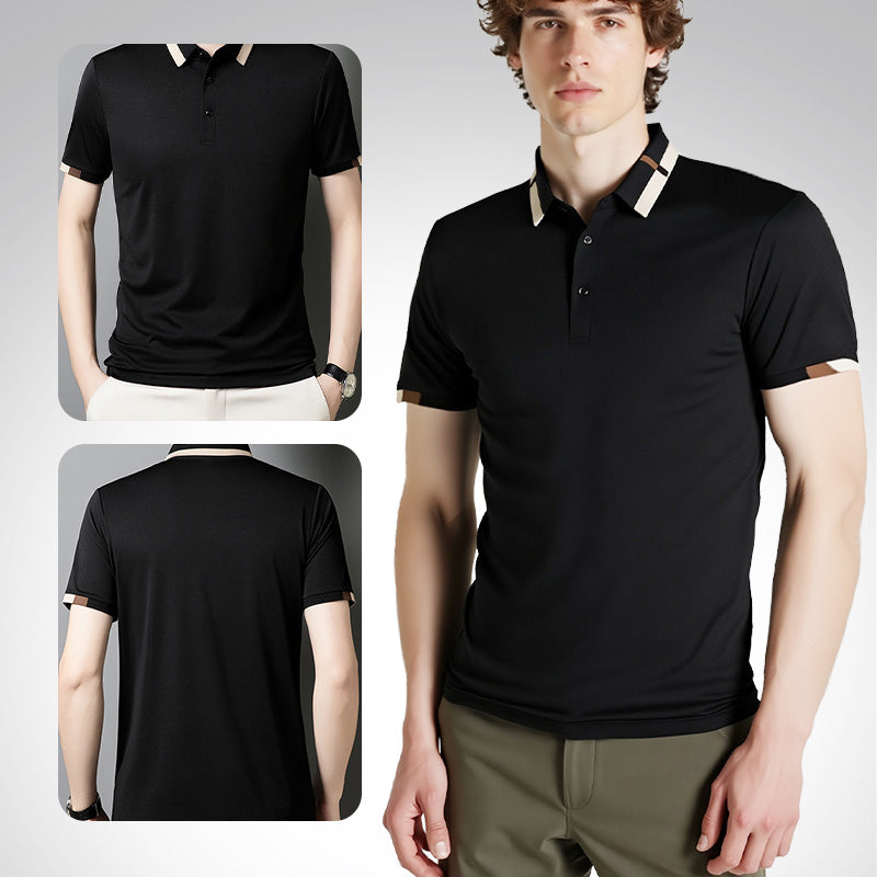 Men's Stretch Ice Silk Short Sleeve Lapel Polo Shirt