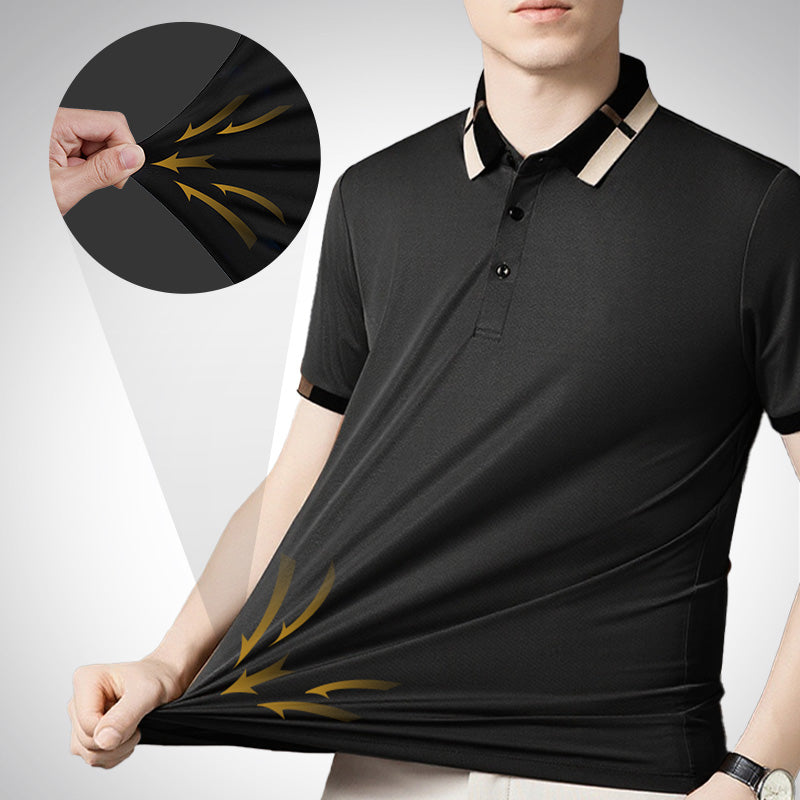 Men's Stretch Ice Silk Short Sleeve Lapel Polo Shirt