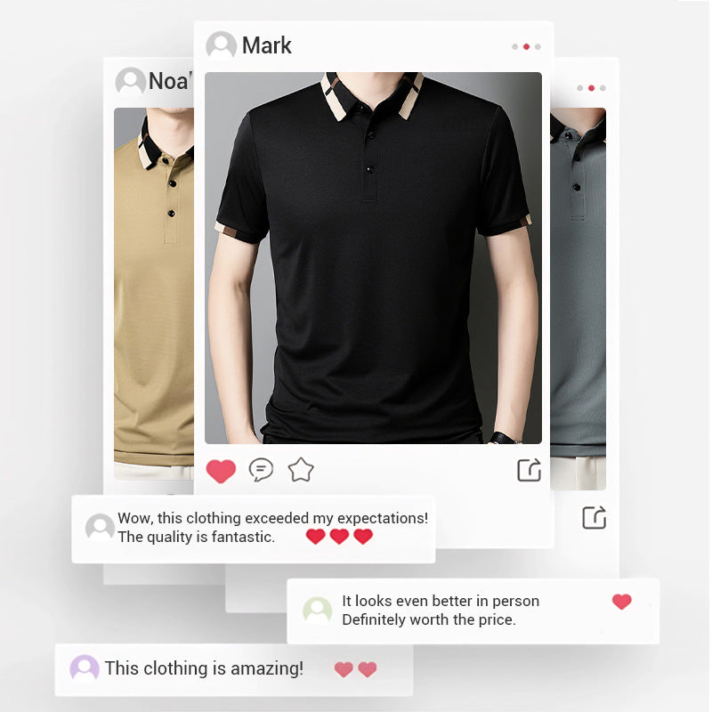 Men's Stretch Ice Silk Short Sleeve Lapel Polo Shirt