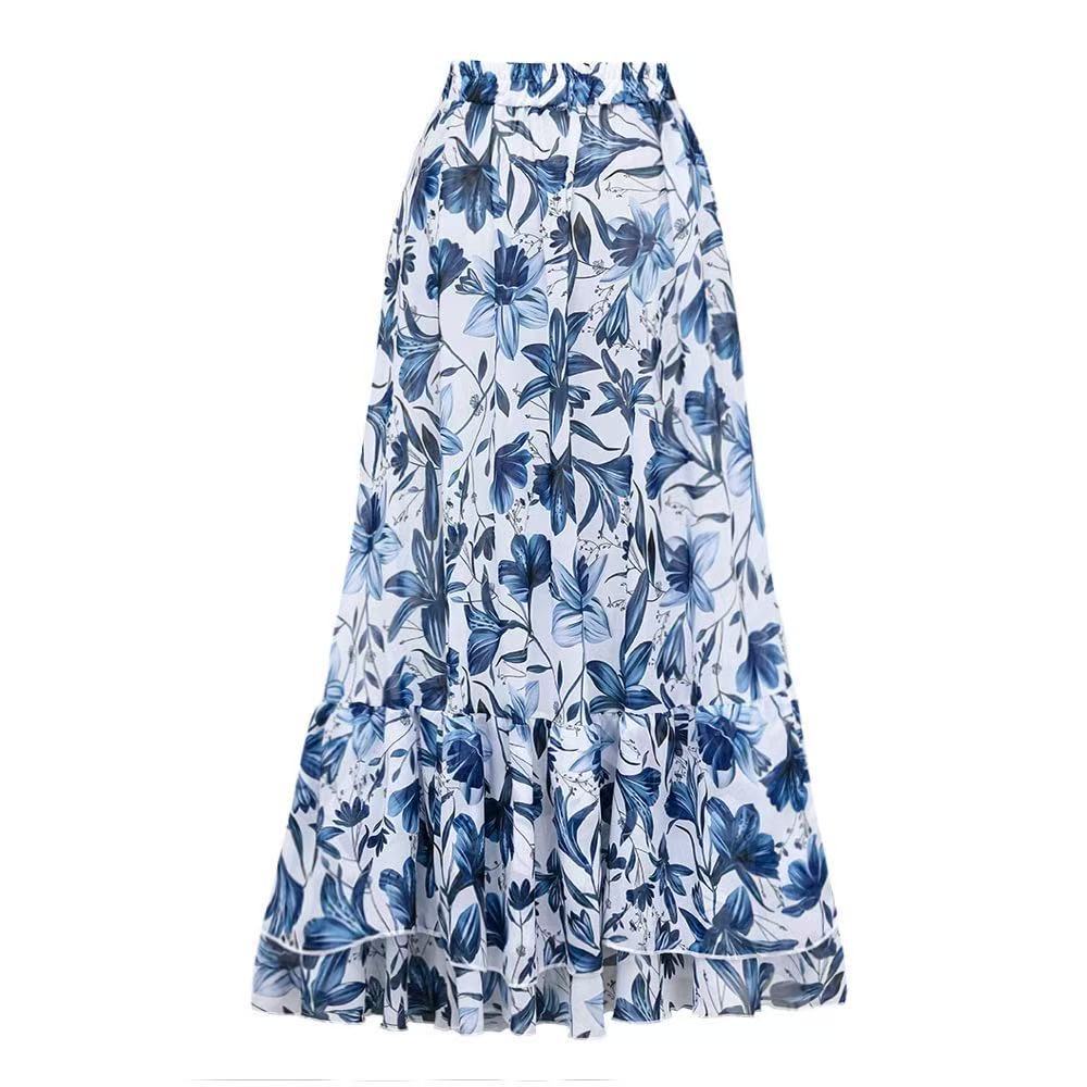 šSpring NewšV Neck Lace Up Printed One Piece Swimsuit and Skirt