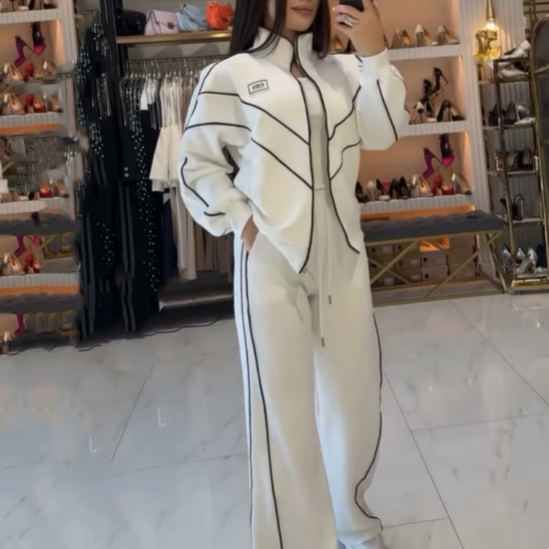 💥Hot Sale 55% OFF🔥Turtleneck Striped Top & Wide-Leg Pants 2-Piece Set