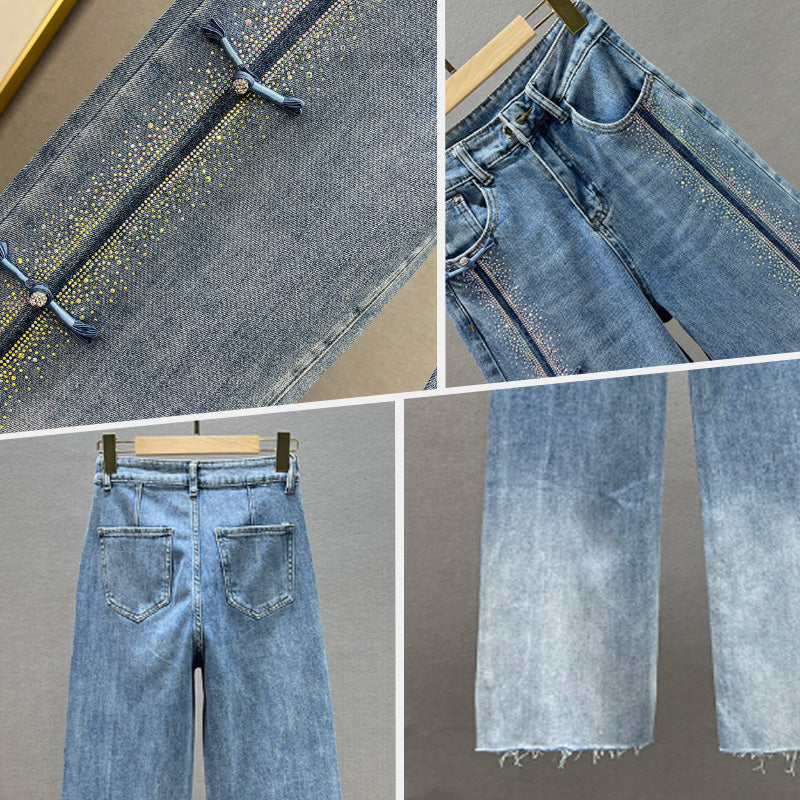 đâ¨Damen Jeans mit glänzenden Strasssteinen und schickem Schlitzâ¨