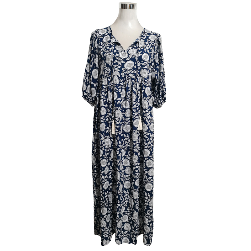 Women’s Elegant Floral Print V-Neck Long Dress