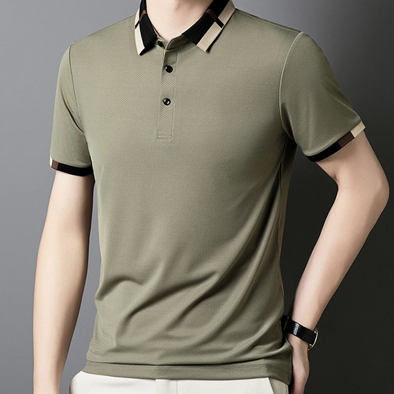 Men's Stretch Ice Silk Short Sleeve Lapel Polo Shirt