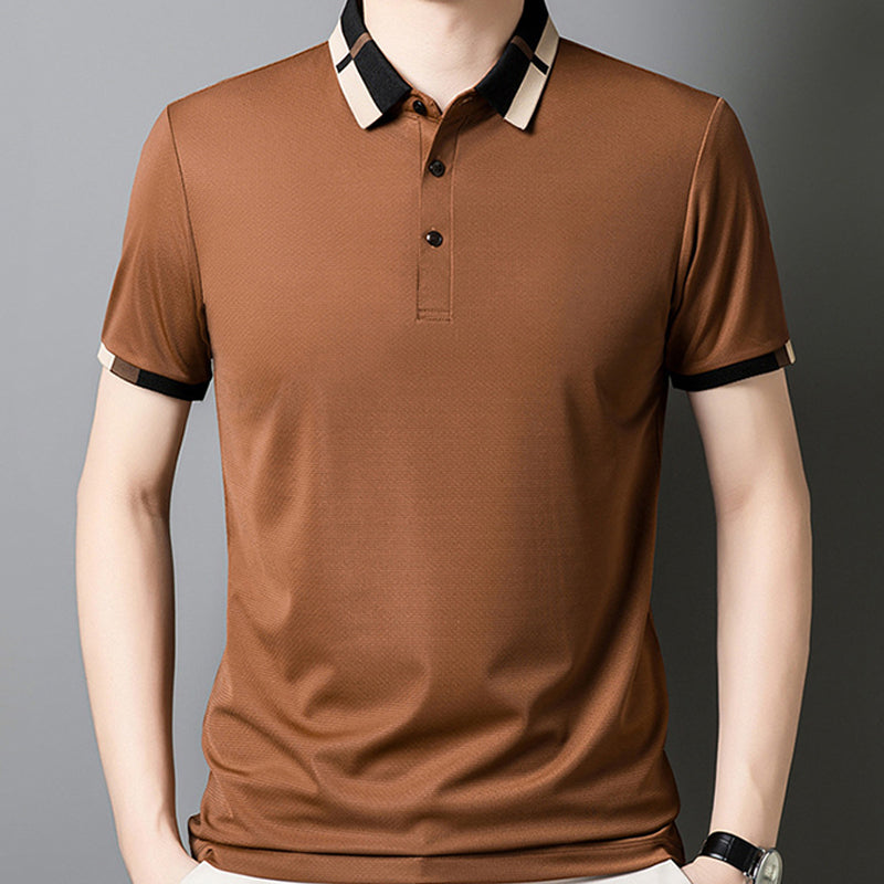 Men's Stretch Ice Silk Short Sleeve Lapel Polo Shirt