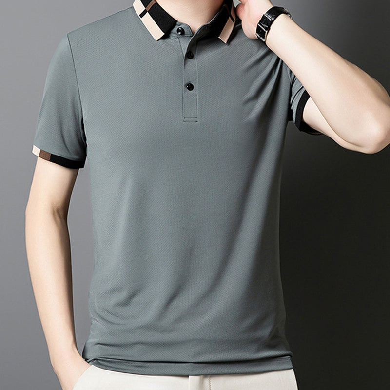 Men's Stretch Ice Silk Short Sleeve Lapel Polo Shirt
