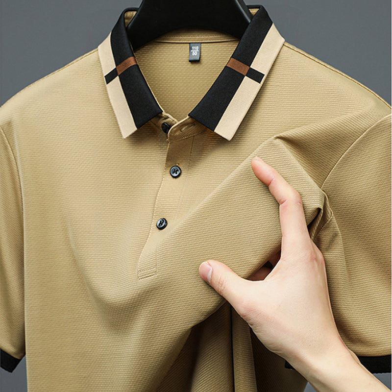 Men's Stretch Ice Silk Short Sleeve Lapel Polo Shirt