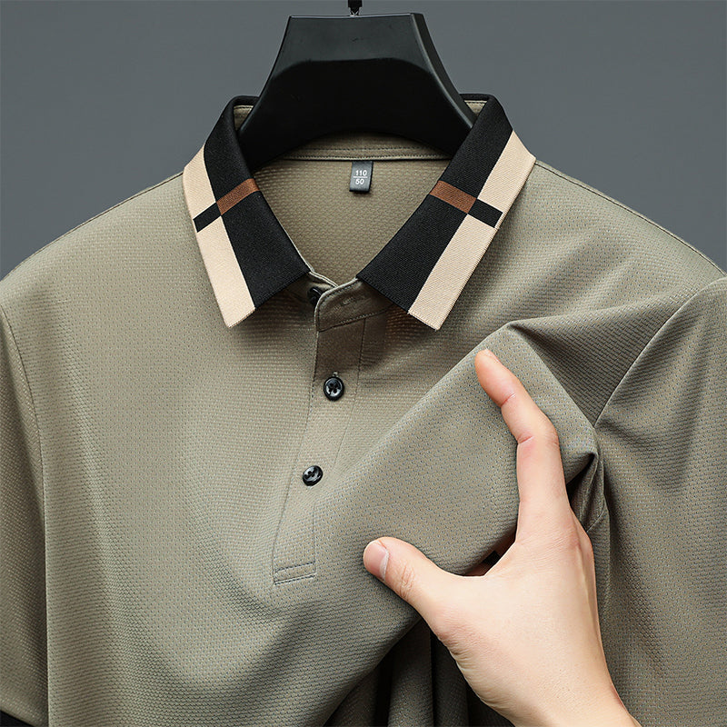 Men's Stretch Ice Silk Short Sleeve Lapel Polo Shirt