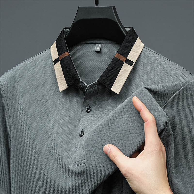 Men's Stretch Ice Silk Short Sleeve Lapel Polo Shirt