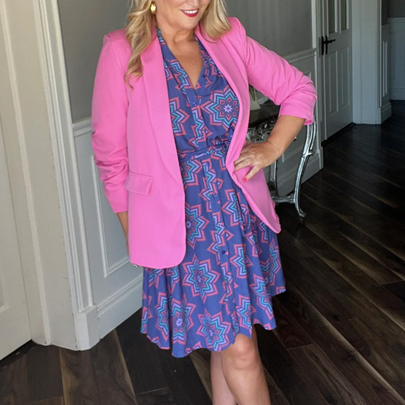 Woman's Elegant Printed V-Neck Dress