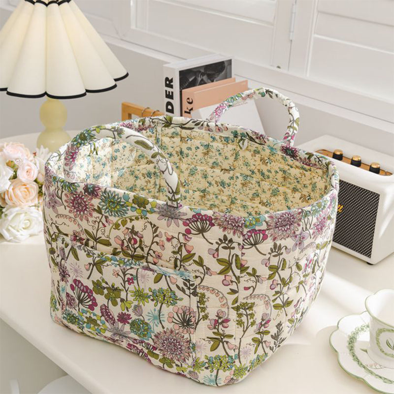 Portable Floral Fabric Storage Basket