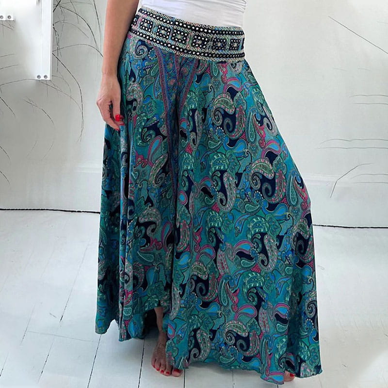 🌺2025 NEW SALES - 50% OFF🌺Ethnic Paisley Print Elastic Patchwork-Waist Lightweight Pants