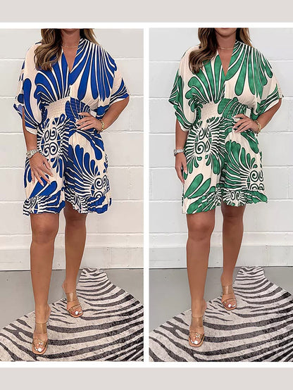 💕Last Day Special Price £15.99💕Women's Plant Printed Casual Short Jumpsuit
