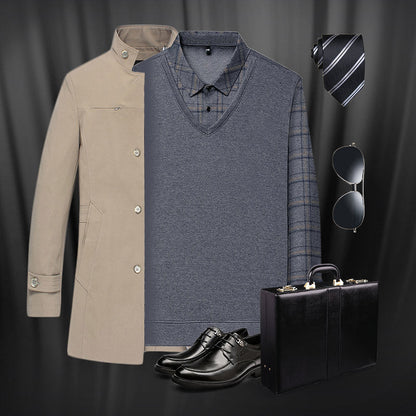 Men's Faux Two Piece Lapel Long-Sleeve Tops🔥
