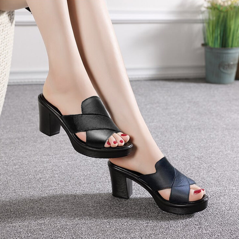 Women's Platform Slip on Chunky High Heel Sandals