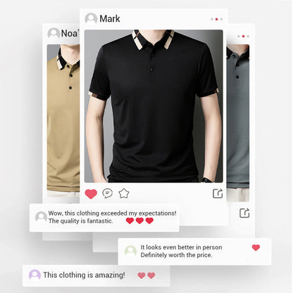 Men's Stretch Ice Silk Short Sleeve Lapel Polo Shirt