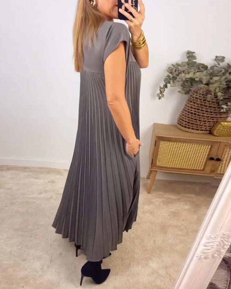 🔥HOT SALE🔥Sleeveless pleated simple solid color dress