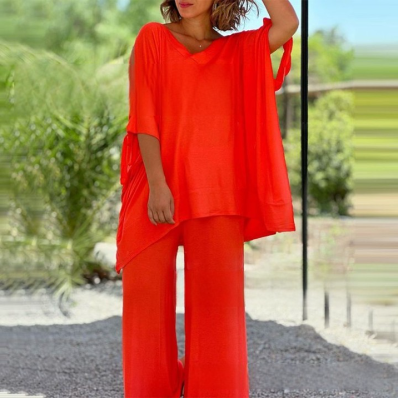 Women's 2 Piece Outfits Causal Loose Top & Wide Leg Pants