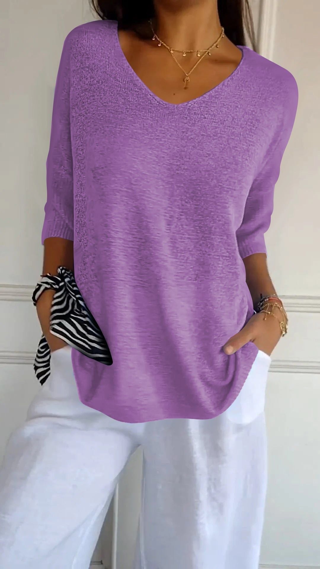 💖Limited Sale 50% OFF💖Solid Color Knitted V-neck Top