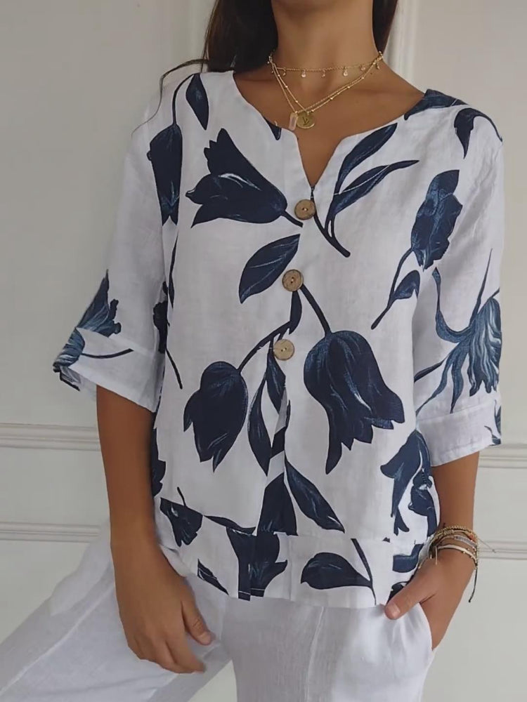 🔥2025 Hot Sale🔥🌷Printed V-neck Tunic Top🌷