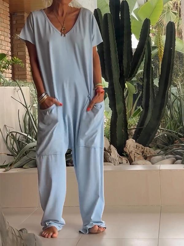 🔥Hot Sale 49% OFF - Casual V-neck Solid Color Jumpsuit