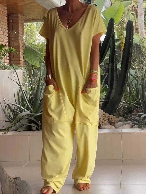 🔥Hot Sale 49% OFF - Casual V-neck Solid Color Jumpsuit