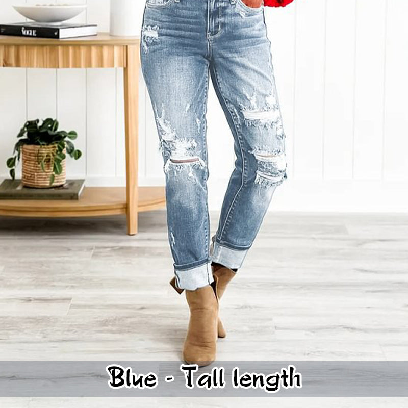 🔥2025 NEW SALES - 49% OFF🔥Tummy Control Distressed Cuffed Boyfriend Jeans