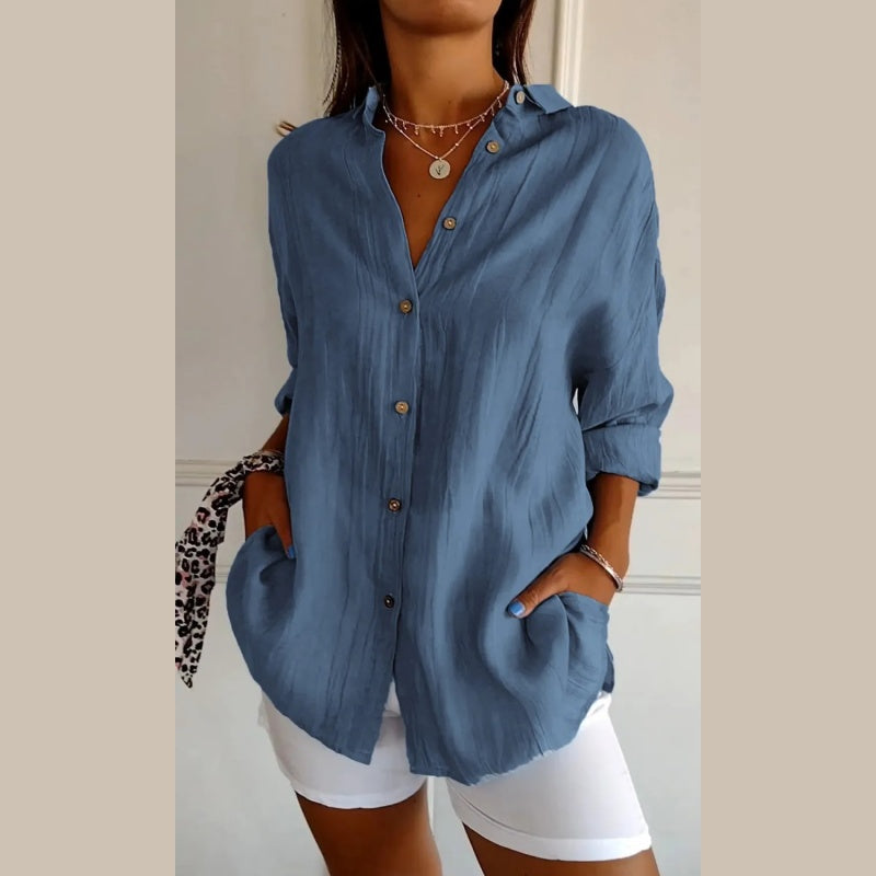 🌷Classic Pleated Textured Single-Breasted Lapel Shirt for Women