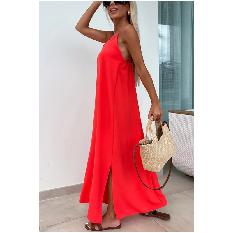 Loose-Fit Spaghetti Strap Maxi Dress with Side Slit