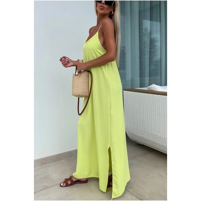 Loose-Fit Spaghetti Strap Maxi Dress with Side Slit