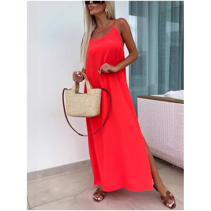 Loose-Fit Spaghetti Strap Maxi Dress with Side Slit