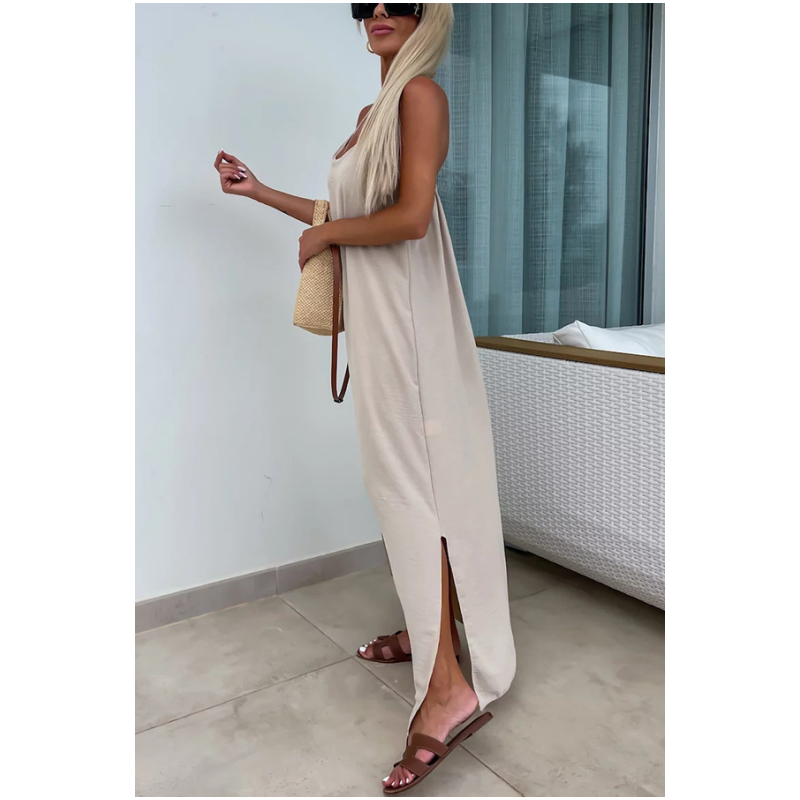 Loose-Fit Spaghetti Strap Maxi Dress with Side Slit