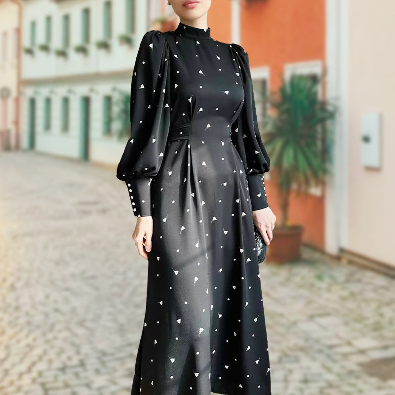 💃Stand Collar Tie-Waist Maxi Dress