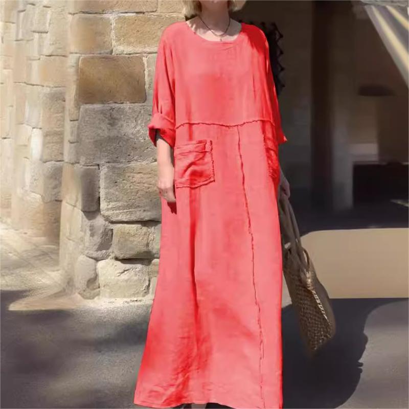 💥End-of-Summer Special Offer💕Casual Breathable Solid Color Round Neck Dress