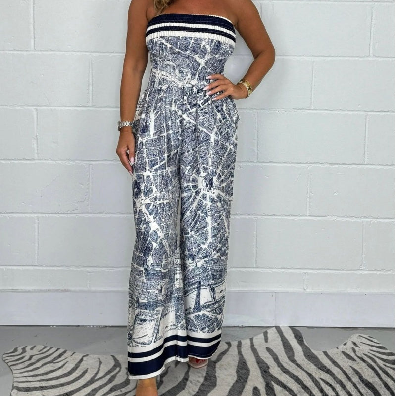 ❤️‍🔥Strapless Printed Pleated Jumpsuit