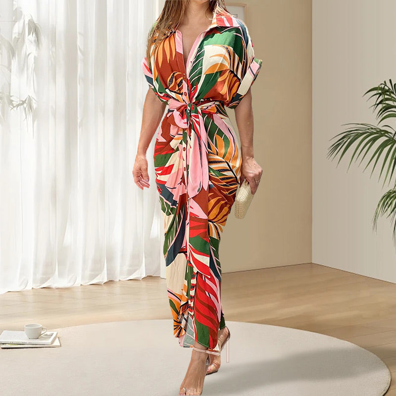 🔥Summer Hot Sale 49% OFF🔥Printed Waist Cinching Shirt Dress