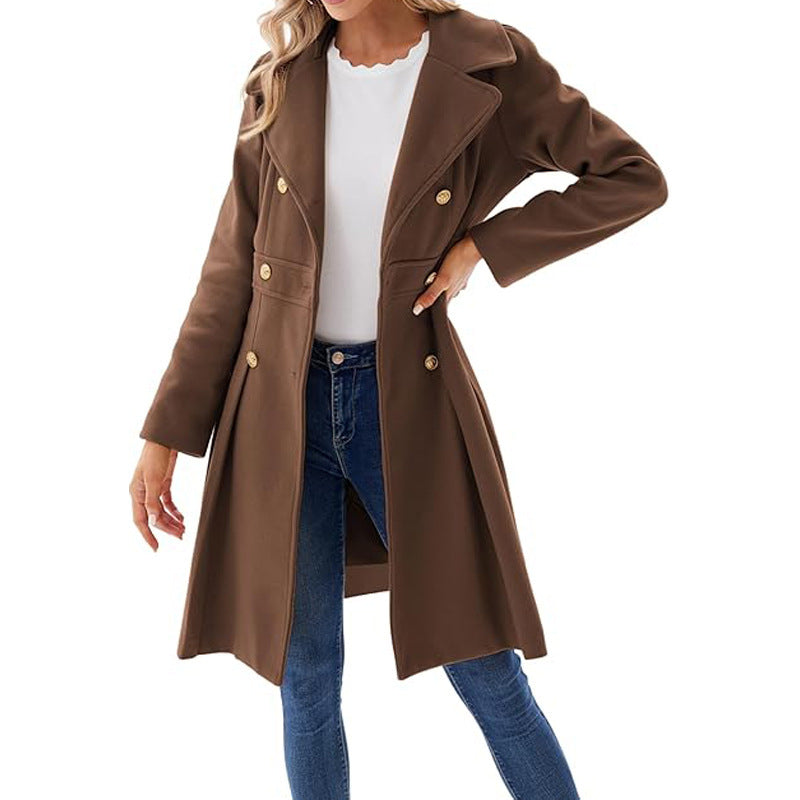 Women's A-line Slim Long Tweed Coat