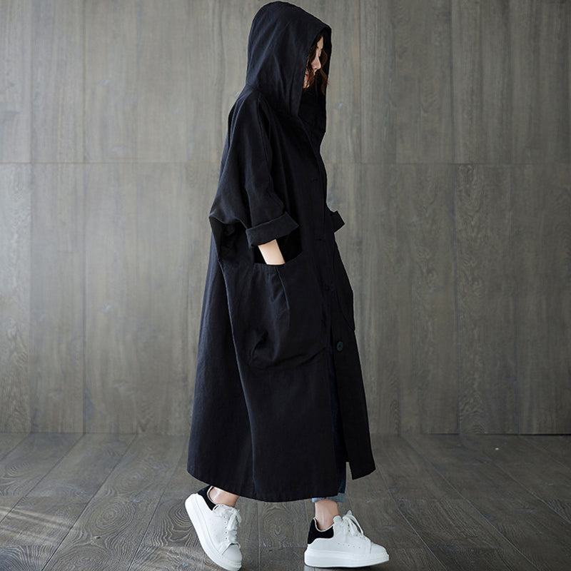 Oversized Large Pocket Hooded Long Trench Coat