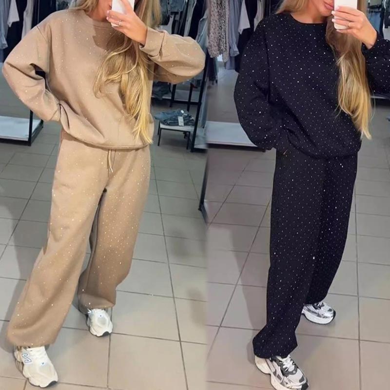 Women’s Round-neck Casual Sports Sweatshirt and Jogger Pants 2-piece Set