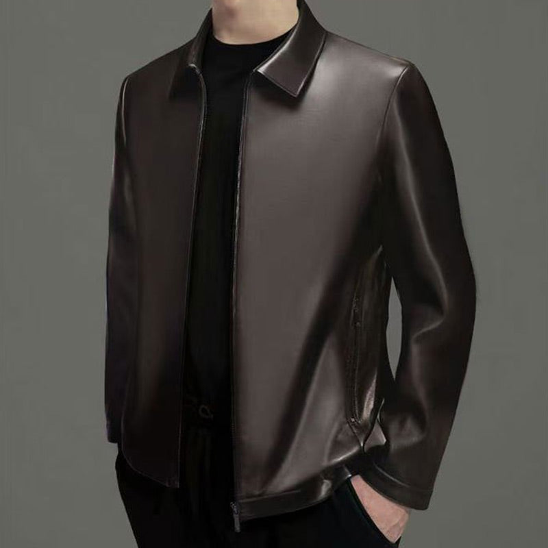 Men's Classic PU Leather Jacket with Zipper Front