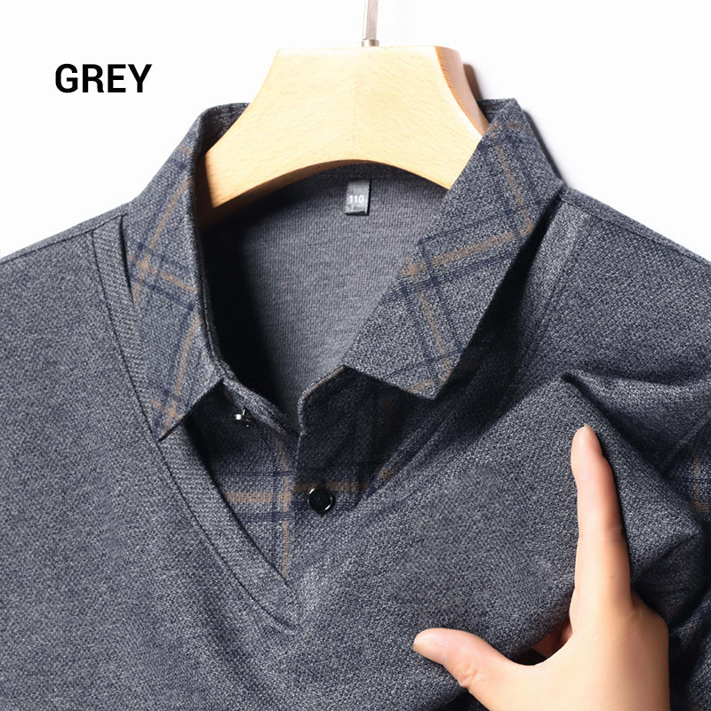 Men's Faux Two Piece Lapel Long-Sleeve Tops🔥