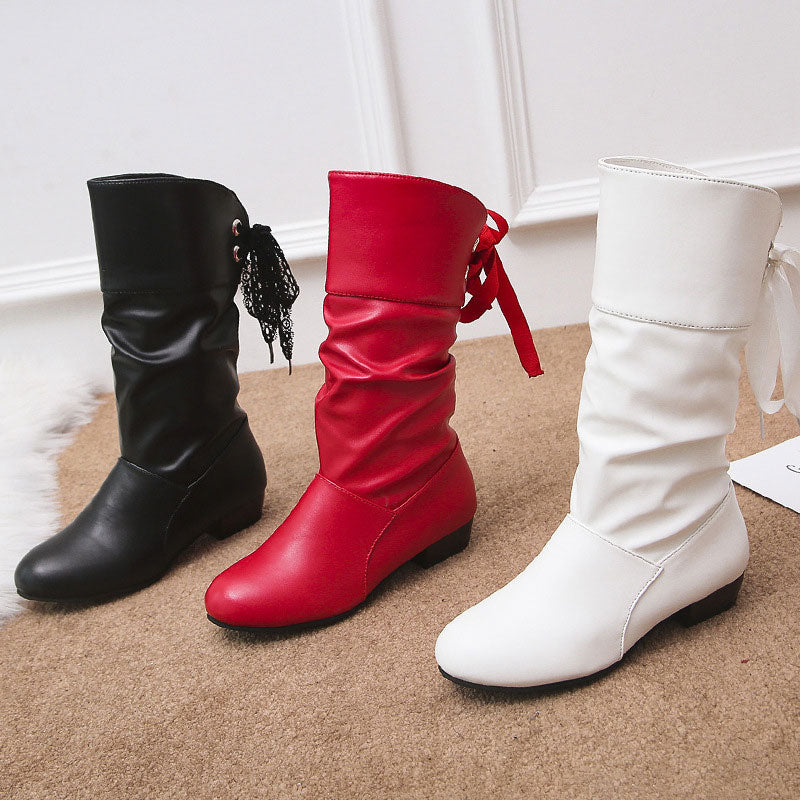 Women's Lace-Up Chunky Heel Mid-Calf Boots