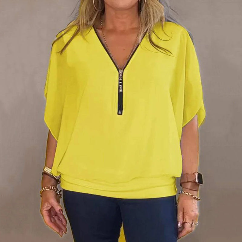 Women's Chiffon Zip-up Neck Casual Top