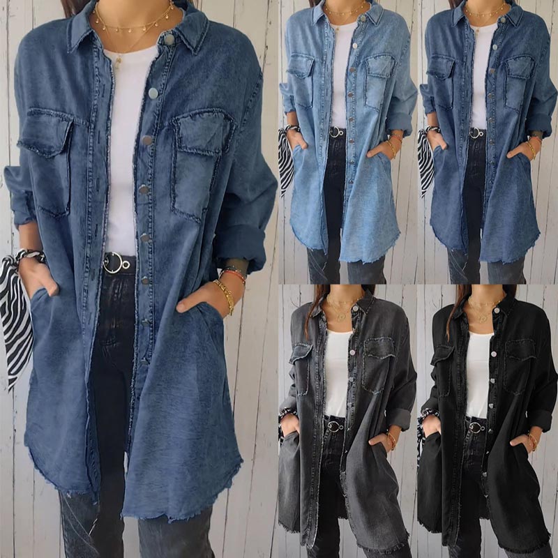 Women’s Faux Denim Comfortable Lapel Coat Shirt