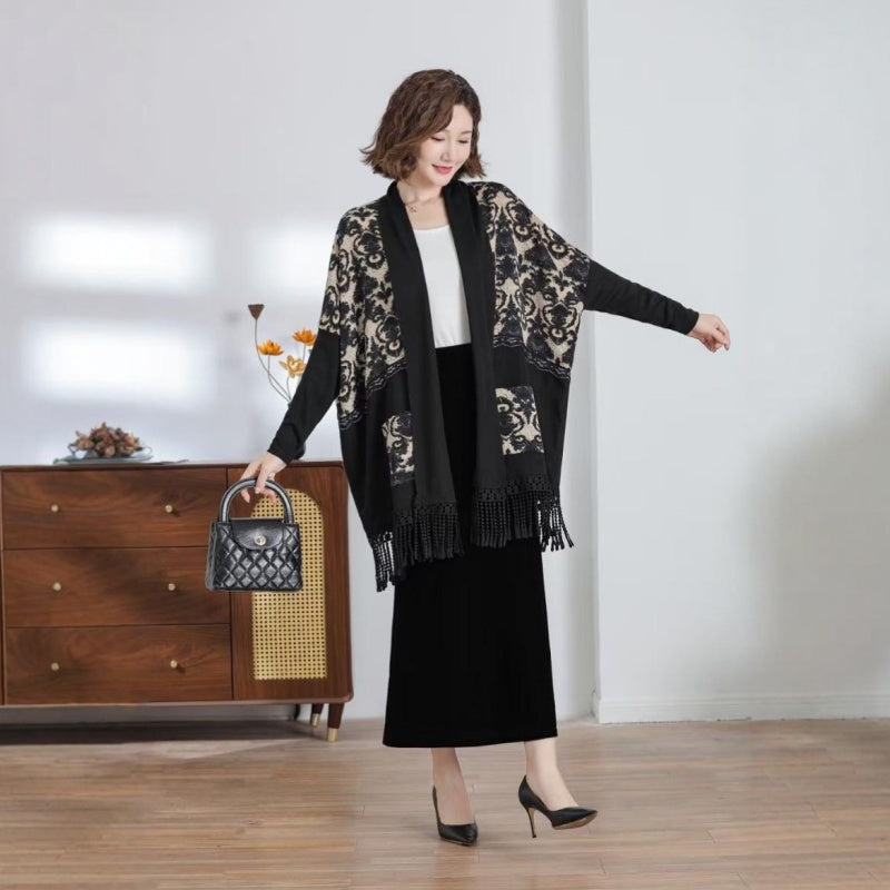 Women's Fringe Open Front Knitted Shawl Coat