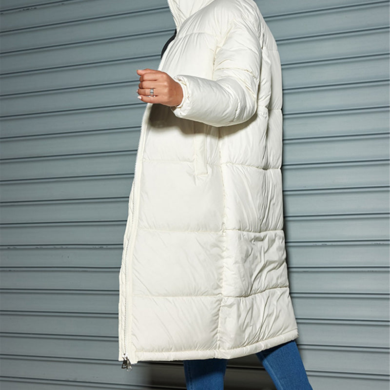 Women's Long Quilted Puffer Coat With Stand Collar