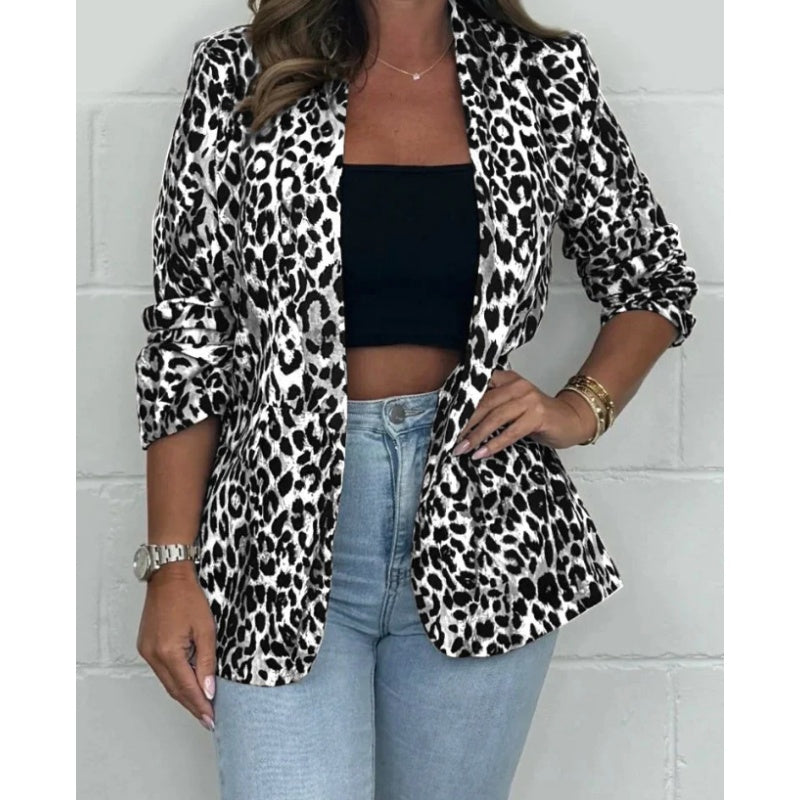 Women's Leopard Print Long Sleeve Blazer