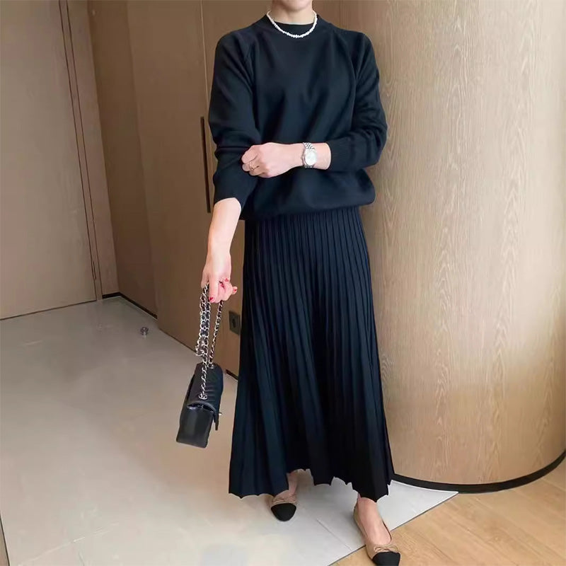 🔥HOT SALE 49% OFF🔥Women's Round-Neck Top ＆ Pleated Skirt 2-Piece Set